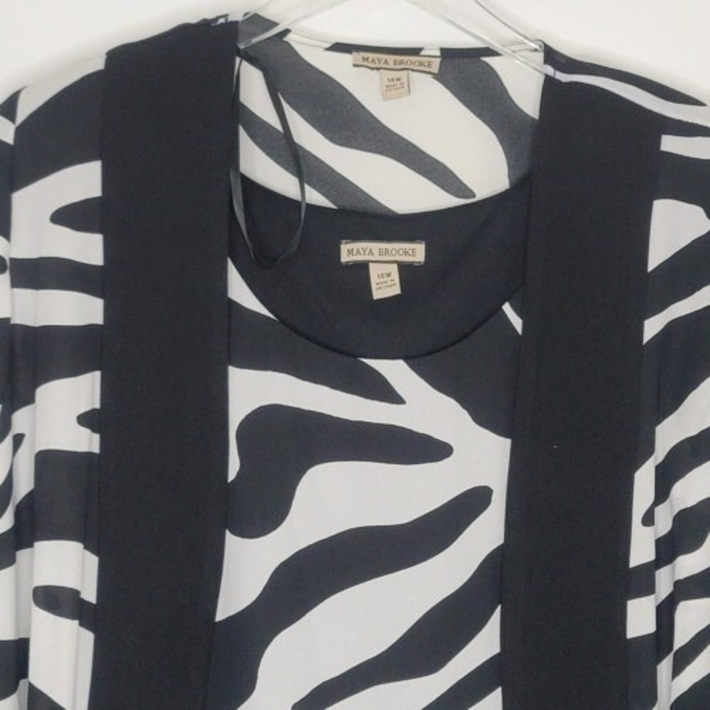 Maya Brooke Top Duster Set‎ 14W Black White Zebra Animal Two Piece - Picture 3 of 9